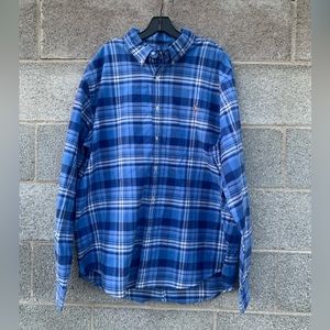 Polo Ralph Lauren Blue Plaid Button Down Shirt Men XXL Slim Fit Stretch Oxford